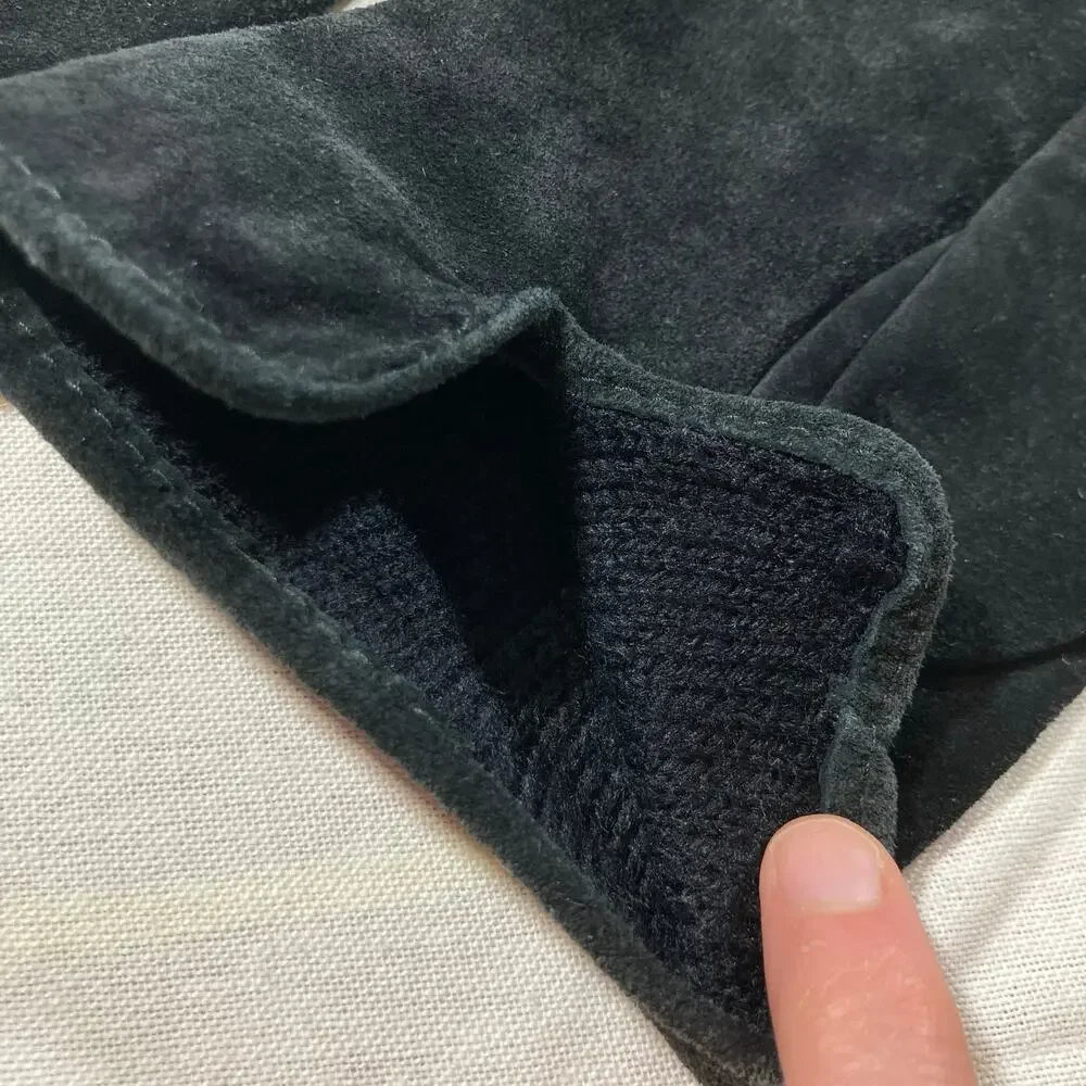 Vintage Unbranded Womens XL Black Suede Lined Driving Gloves Winter Gift Holiday